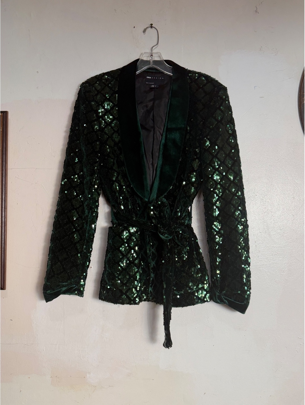 ASOS DESIGN Green Velvet Sequin Blazer with Belt
